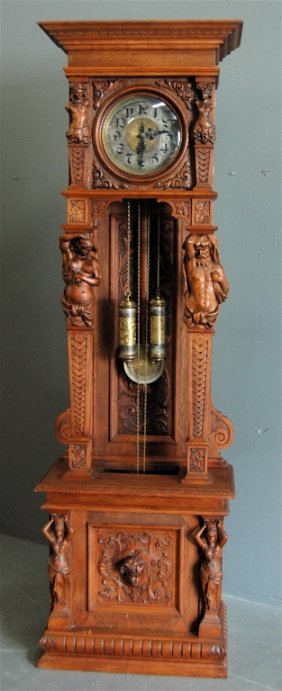 Напольные часы с дубовой отделкой и гиревым механизмом. Фирма Густава Беккера. 1877-1926 гг. 