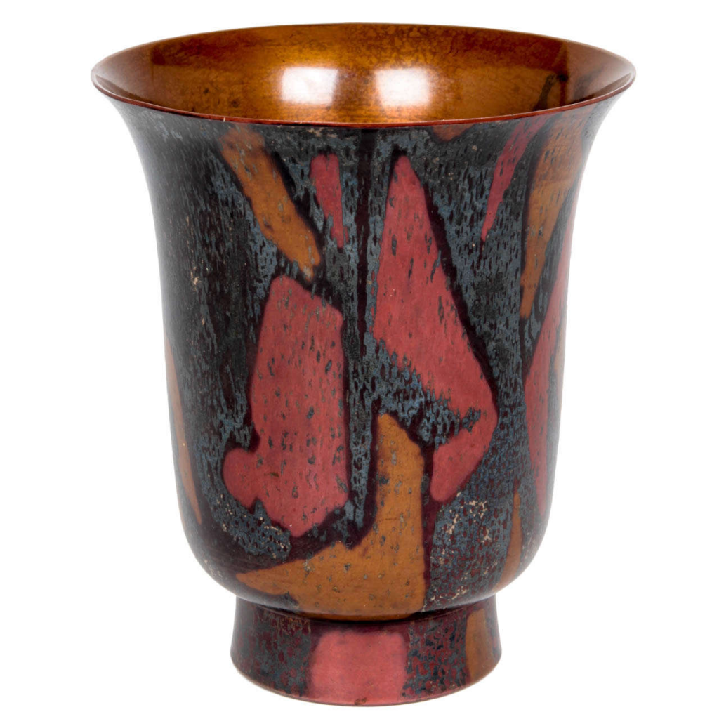 1925 г. IKORA, ваза-тюльпан, основной металл латунь, чернение, серебрение, позолота