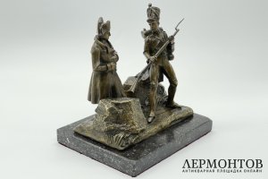 Скульптура Наполеон Бoнaпаpт и coлдaт. Франция, скульптор Gechter, 19 век. Бронза. 