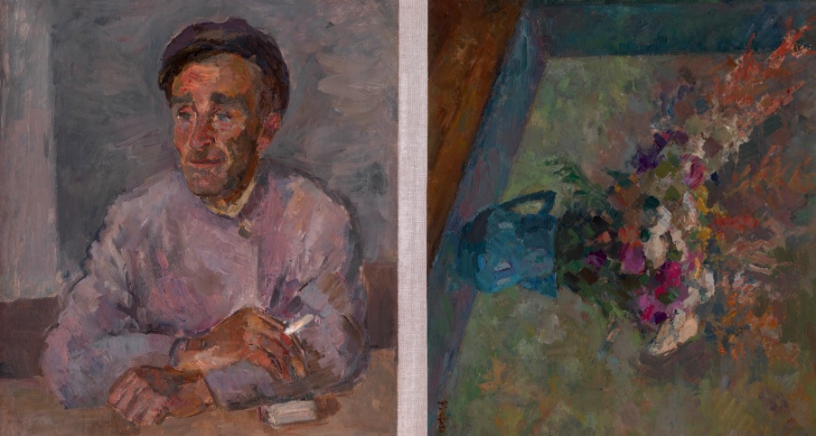 Р.Р. Фальк. Картины «Рыбак-курильщик» (1938 г.) и «Полевые цветы» (1945 г.).