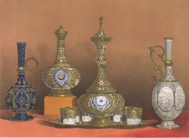 Поднос, фляжка, лакированные чаши, бутыль и миски для сахара специально для Всемирной выставки в Лондоне 1862 год