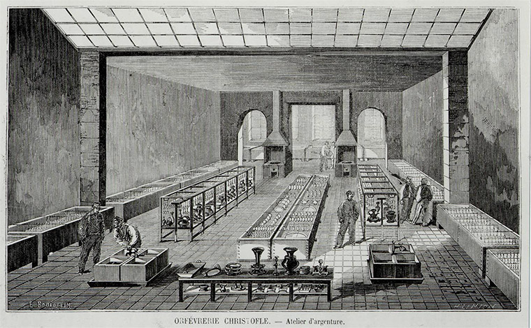 Цех серебрения на заводе CHRISTOFLE. Изображение 1860 г