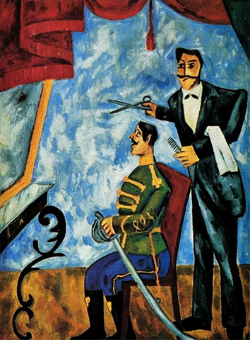 М. Ларионов. Картина примитивистского периода «Офицерский парикмахер». 1909 г. М. Ларионов. Картина примитивистского периода «Офицерский парикмахер». 1909 г.