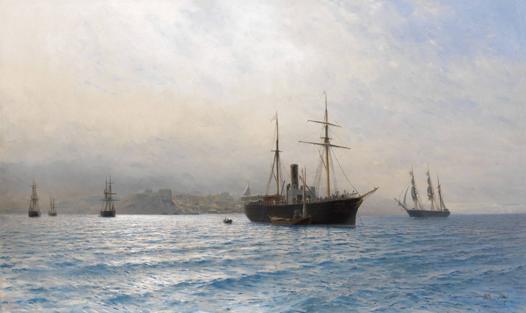 Морской пейзаж Л. Лагорио «Корабли в спокойном море». 1886 г.