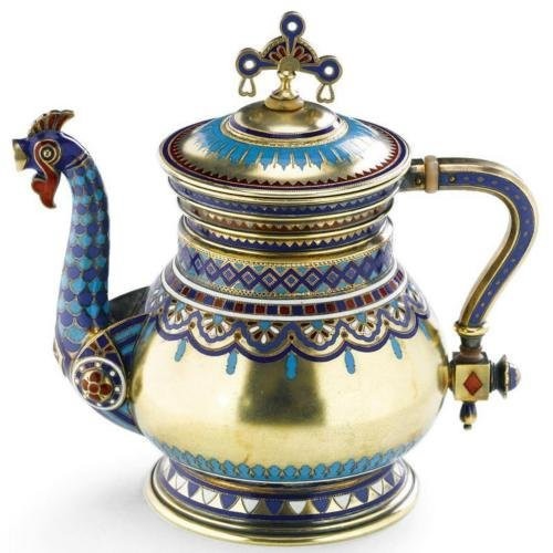 Заварочный чайник (позолота, выемчатая эмаль). Русский стиль