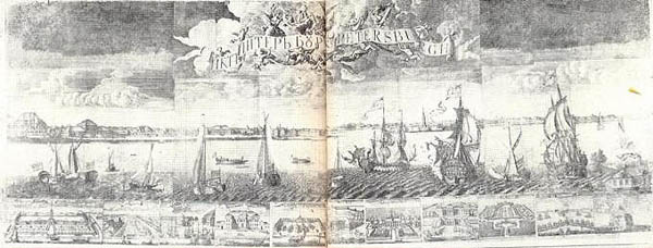 А.Ф. Зубов. Панорама Санкт-Петербурга. Гравюра. 1716 г.