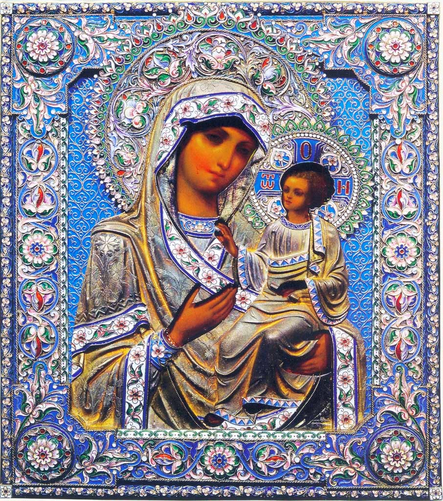 Оклад иконы Божией Матери «Иверской» 1880 г. Серебро, сканная и живописная эмаль, золочение