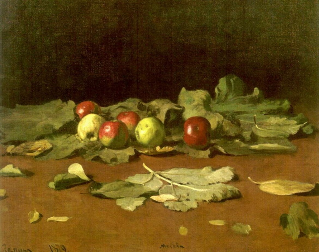 И. Репин. Натюрморт «Яблоки и листья». 1879 г.