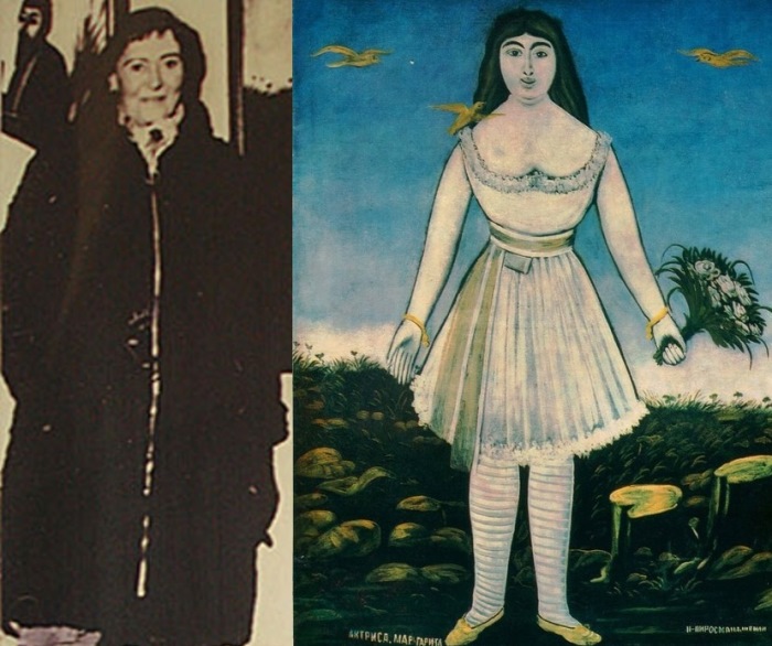 Фото Маргариты де Севр (слева). Картина Н. Пиросмани «Актриса Маргарита» (справа).