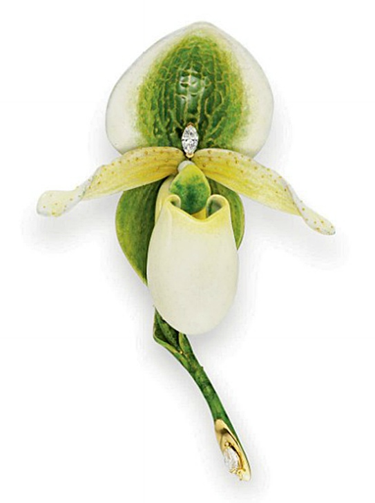 Брошь «Башмачок королевы Виктории» (Cypripedium calceolus)