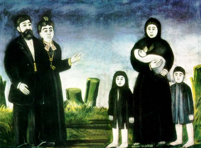 Картина Н. Пиросмани «Бездетный миллионер и бедная с детьми».