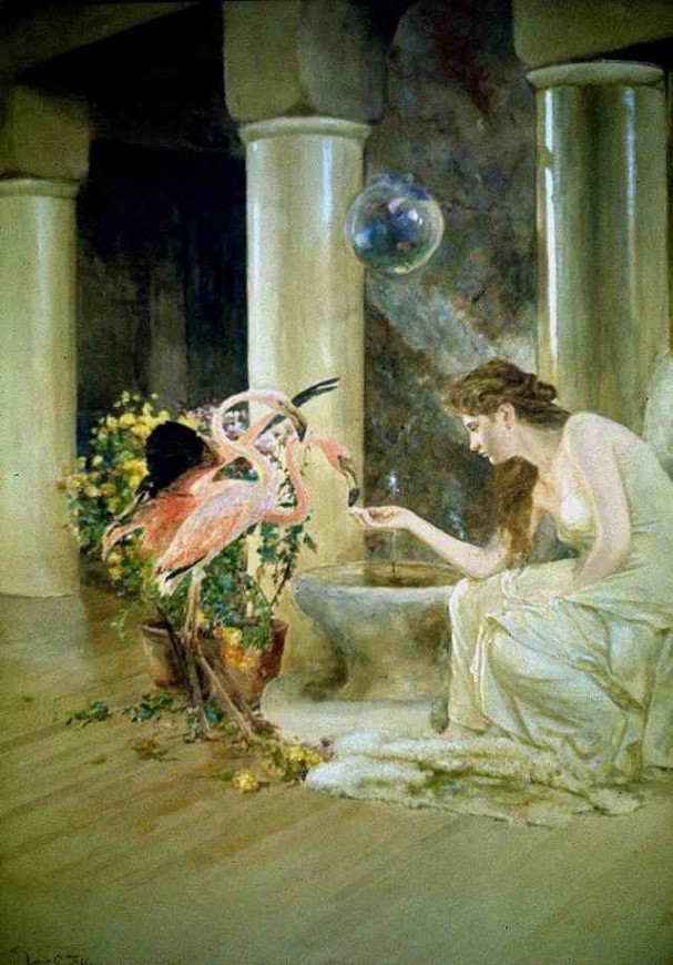 Кормление Фламинго. 1887. Акварель, холст. 