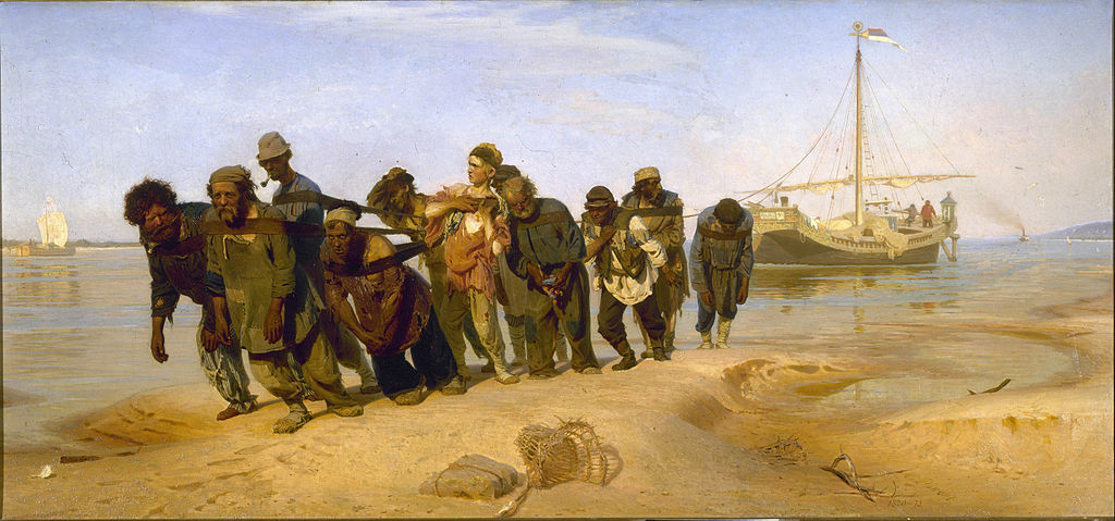 Картина И. Репина «Бурлаки на Волге» в стиле реализма. 1872–1873 гг.