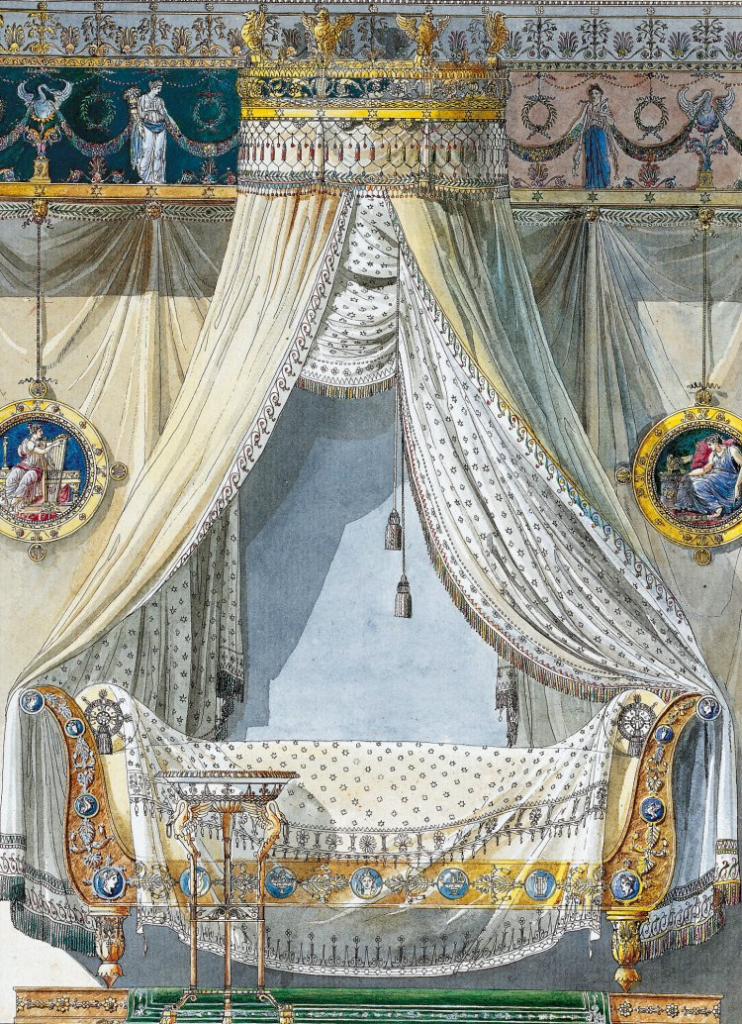 Акварельный эскиз кровати с балдахином Бенджамина Готхольда для Персье и Пьера Франсуа Леонара Фонтейна