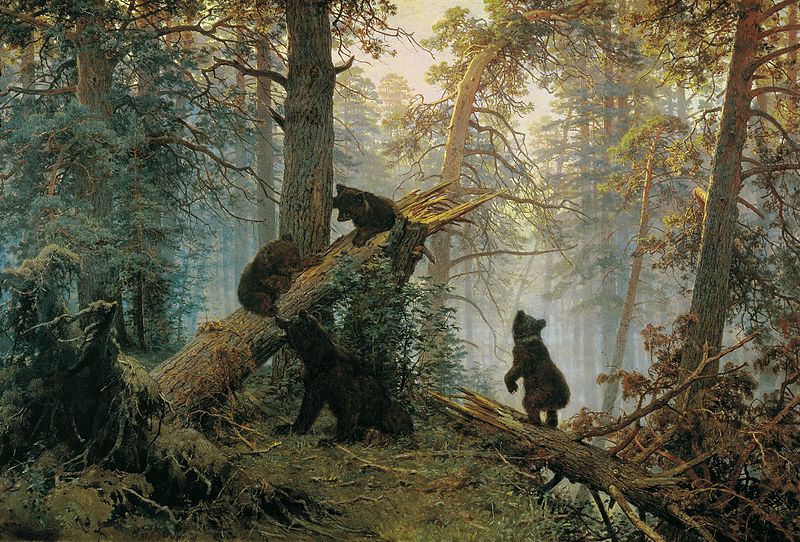 Картина И. Шишкина и К. Савицкого «Утро в сосновом лесу». 1889 г.