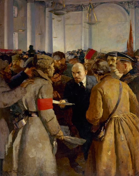 С.В. Герасимов. «В.И. Ленин на втором съезде Советов среди делегатов-крестьян». 1936 г.
