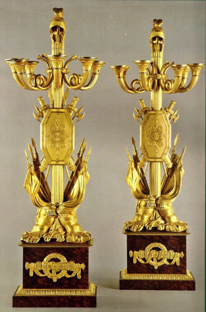 Канделябры с изображением военных трофеев. П. Томир. Франция. 1824 г. 
