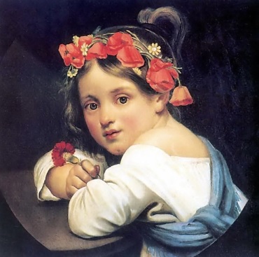 О.А. Кипренский. «Девочка в маковом венке с гвоздикой в руке» (портрет жены художника в детстве). 1819 г.