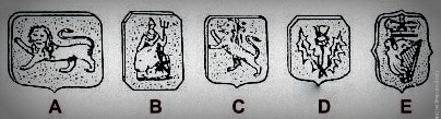 Фигуры А, C, D, E использовали в британских клеймах для 925-й пробы