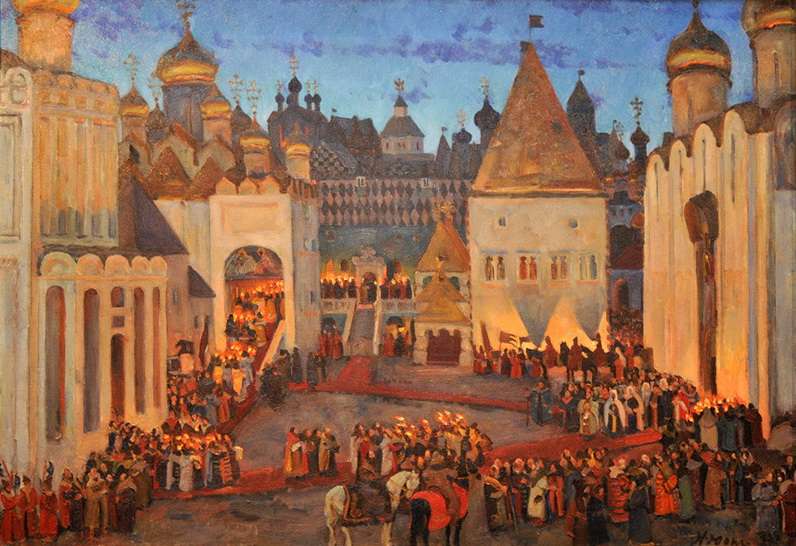 К.Ф. Юон. «Кремль накануне коронации царя Михаила Федоровича». 1913 г. К.Ф. Юон. «Кремль накануне коронации царя Михаила Федоровича». 1913 г.