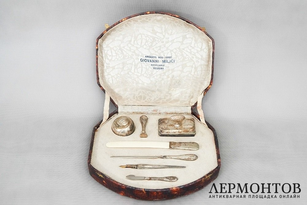 Подарочный письменный набор из серебра (900-я проба). Италия. Начало ХХ в.