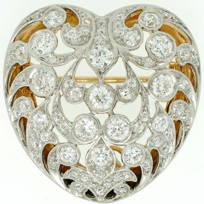 Брошь-кулон «Бриллиантовое сердце» 1910 г. Золото, платина, бриллианты
