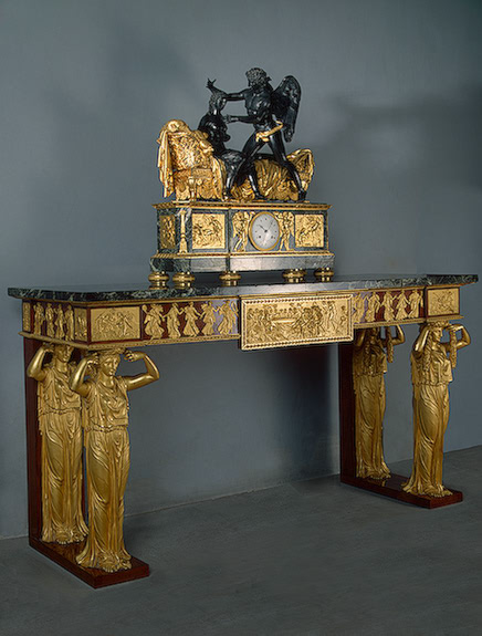 Амуры и Психеи. Консольный стол с каминными часами, 1799 г., Франция