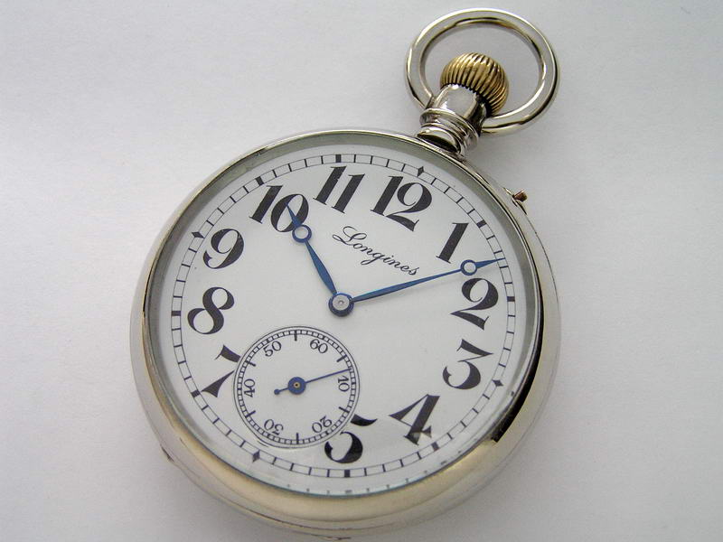 Мельхиоровые часы железнодорожного типа. Longines. 1908-1909 гг. 