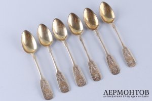 Набор чайных ложек. Иван Алексеев. Серебро 84 пробы. Россия, Москва, 1880 год.