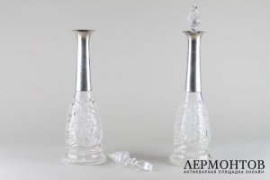 Высокие парные графины из хрусталя с серебром 800 пробы. Германия.