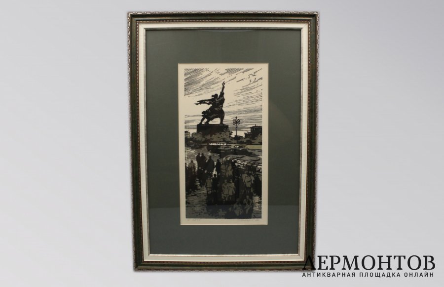 Гравюра У ВДНХ. СССР, Вихарев Станислав, 1962 год. Бумага, линогравюра.