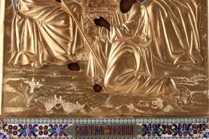 Икона Святая Троица. Серебро 84 пробы, эмаль. Россия, 19 в.