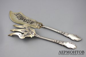 Сервировочный набор в стиле  ар нуво. Ravinet et Denfert. Серебро 950. Франция, 19в.