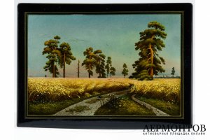 Лаковая шкатулка. Пейзаж с рожью. Федоскино, 1960-е гг.