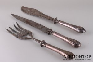Сервировочный набор для мяса и рыбы. Серебро 950 пр. Франция, Париж, кон. 19 в.