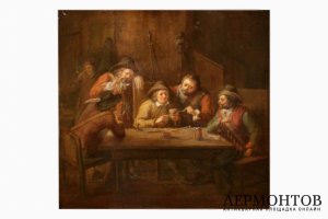 Картина. Игра в карты. Неизвестный художник. Вторая половина XIX века. Доска, масло. 