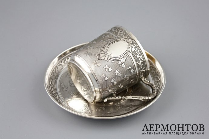 Кофейная пара. A. Debain. Серебро 950 пробы, гильоше. Франция, 1900-е.