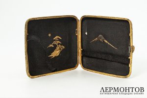 Портсигар Фудзияма. Япония, начало 20 века. Металл, техника дамаскинаж.