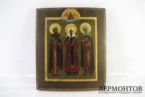Икона. Св. Сергий Радонежский, Св. Татьяна, Св. Алексей. Дерево. Российская Империя, XIX век.