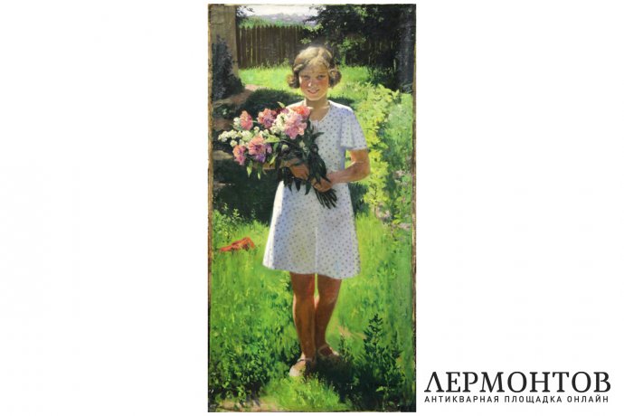 Картина. Портрет дочери с букетом пионов, 1936 г. Максименко Тарас Никитич. 