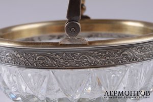 Конфетница. Хрусталь в серебре. Серебро 875 пробы. Середина XX века. СССР