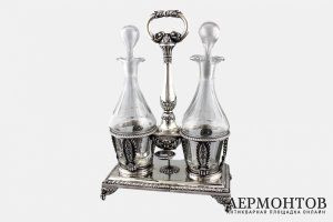 Круэт для уксуса и масла. Серебро 950 пробы, стекло. Франция, XIX в.