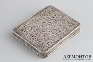 Таблетница. Серебро 84 пр., скань. Российская империя, Петербург, Артамонов, 1900-е