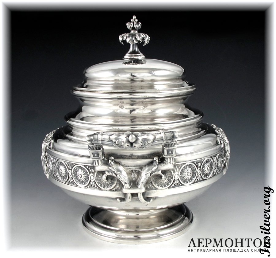 Чайный сервиз с подносом. Серебро 950. Франция