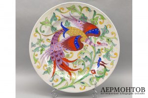 Хренов Н.А. Декоративное блюдо Жар-птица. Фарфор, роспись. СССР, Дулево, 1974