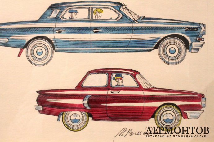 Картина Ромадин М.Н. Три автомобиля. 1974 год.