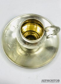 Кофейная пара «Бочонок». Серебро 84 пробы, Россия, 1908–1917 годы