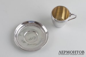 Кофейная пара в стиле ампир. Серебро 950 пробы. Франция
