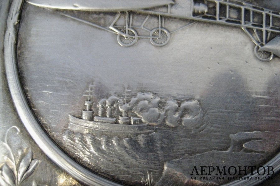 Портсигар Аэроплан. Серебро 84 пробы, золото 56 пробы, золочение. Россия.