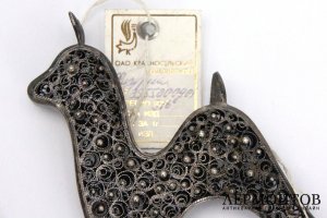 Фигурка Олененок. Скань, серебро. Россия, Красносельский ювелирный завод, 1990-е гг 